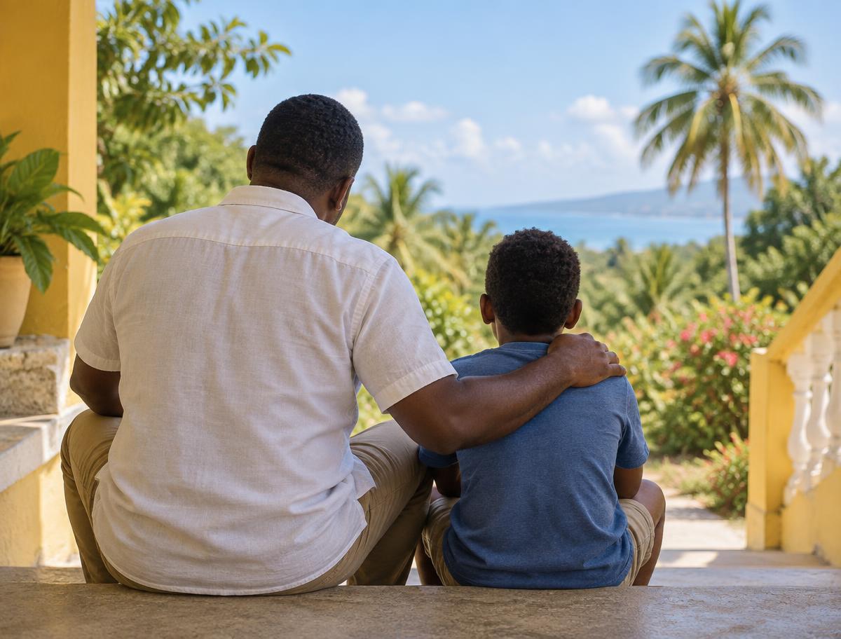 Mentor supporting a boy, both seen from behind